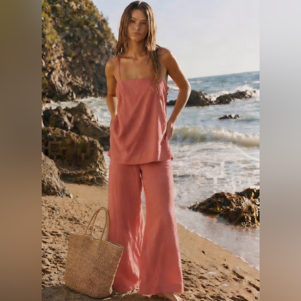 Womens Rose Wide-Leg Linen two piece